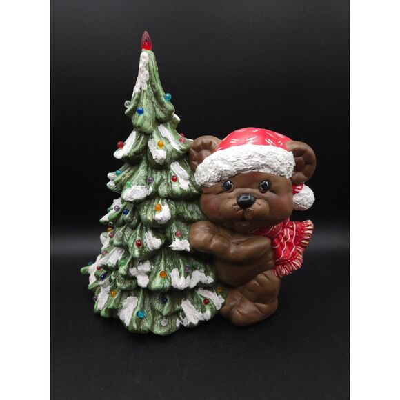 Vintage Ceramic Christmas Tree with Teddy Bear 10"